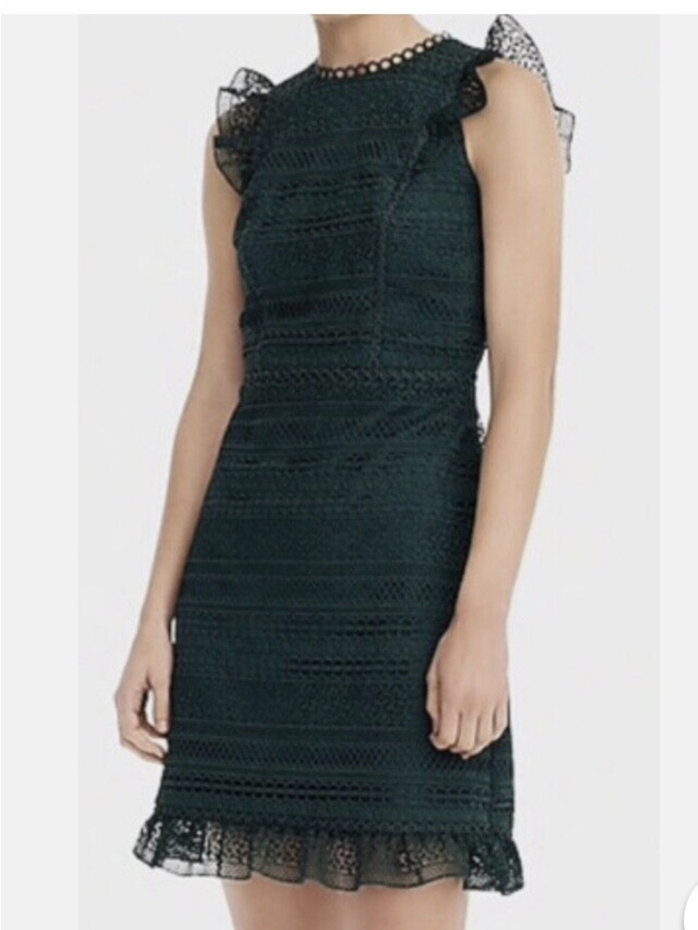 J. Crew Cap-sleeve ruffle dress in mixed lace, Evergreen, Size 6